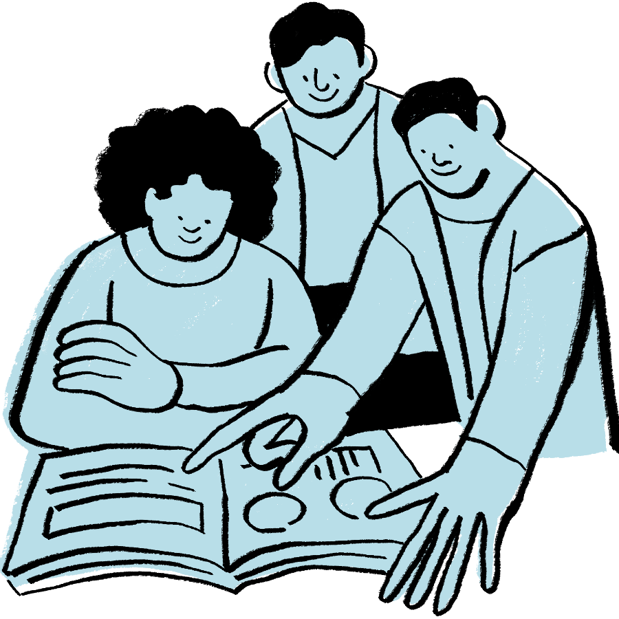 Bir metne büyüteçle bakan bir kişi.