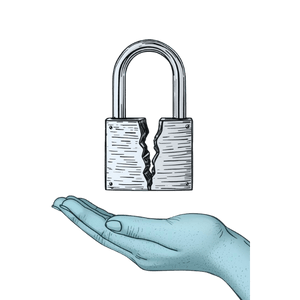 Bir elin üzerinde kilidi olmayan bir asma kilit.
